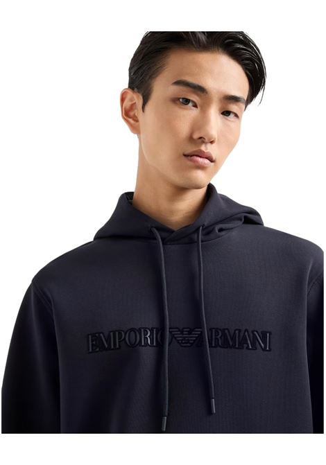 FELPA CON CAPPUCCIO E LOGO FLOCK IN DOUBLE JERSEY EMPORIO ARMANI | Felpe | 6D1M94 1JHSZ0955